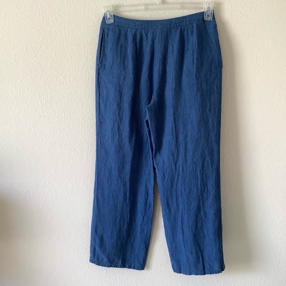 Wide Leg Linen Ankle Pants Pockets Nautical Coastal Lagenlook Casual Blue 12 - Picture 6 of 7